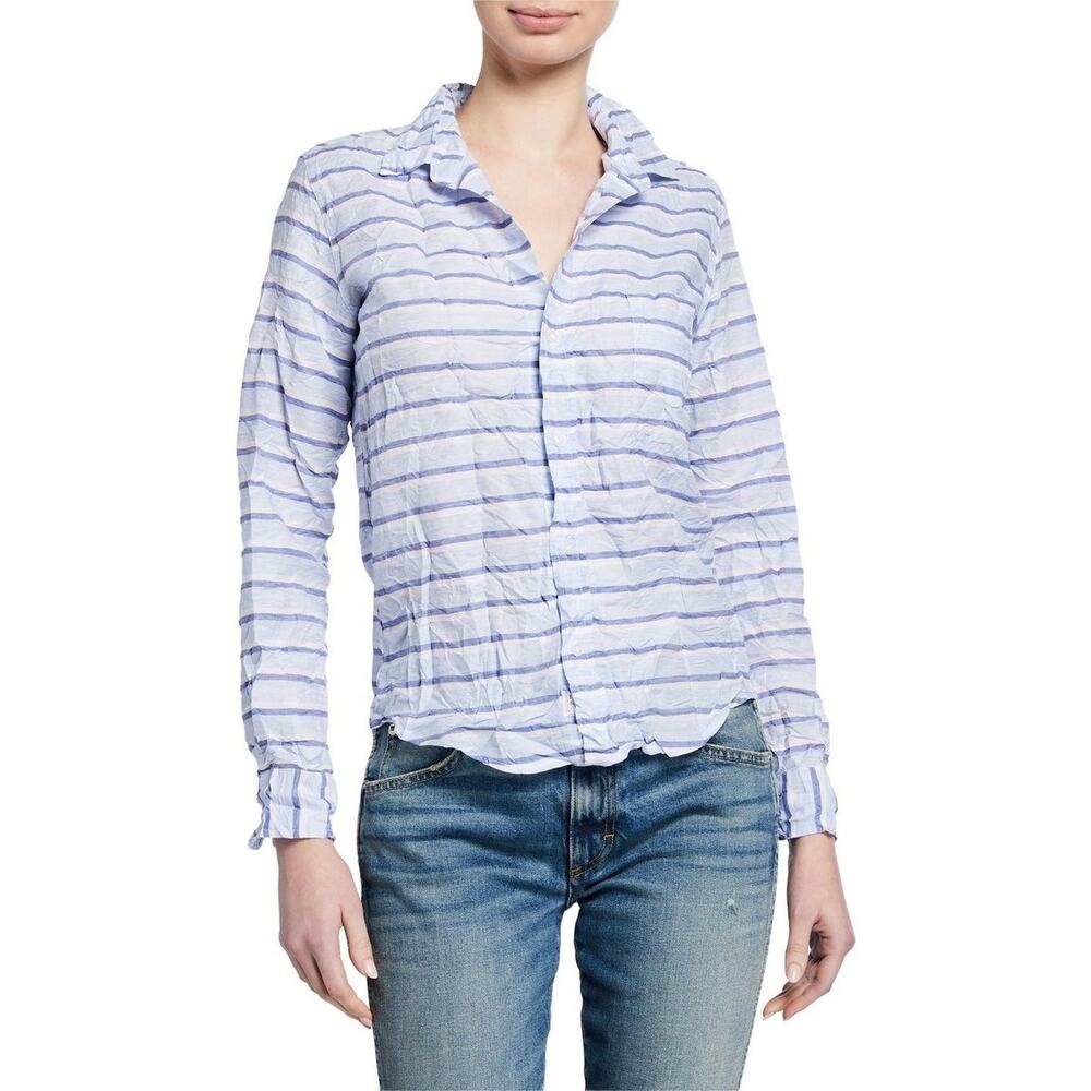 FRANK & EILEEN Barry Shirt in Blue Stripe Crinkle Size Small Button Down Classic